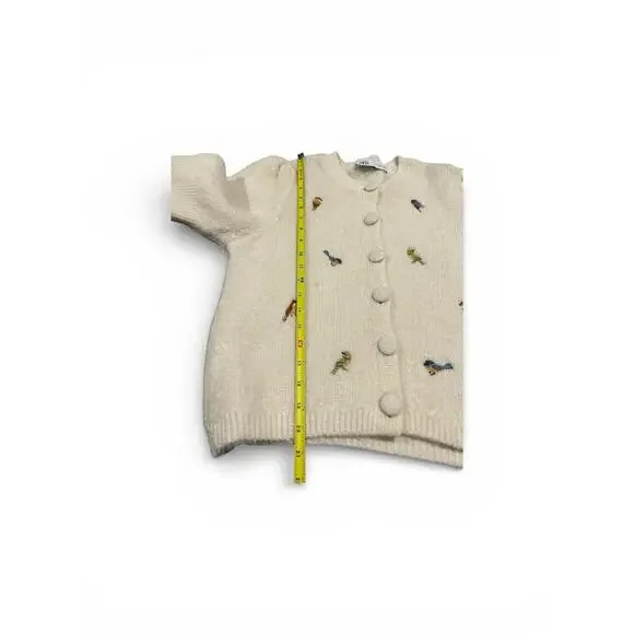ZARA Novelty Bird Embroidered Short Sleeve Cardigan Cream Size L Preppy - Picture 9 of 10